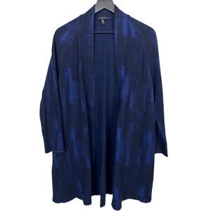 Eileen Fisher Navy‎ Blue Black Wool Blend Cardigan Sweater Duster Size PS